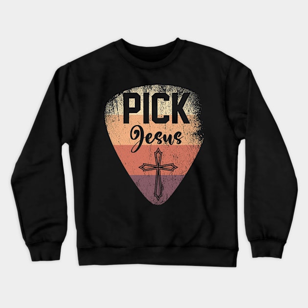 Guitar Cross Pick Jesus Crewneck Sweatshirt by ShirtsShirtsndmoreShirts